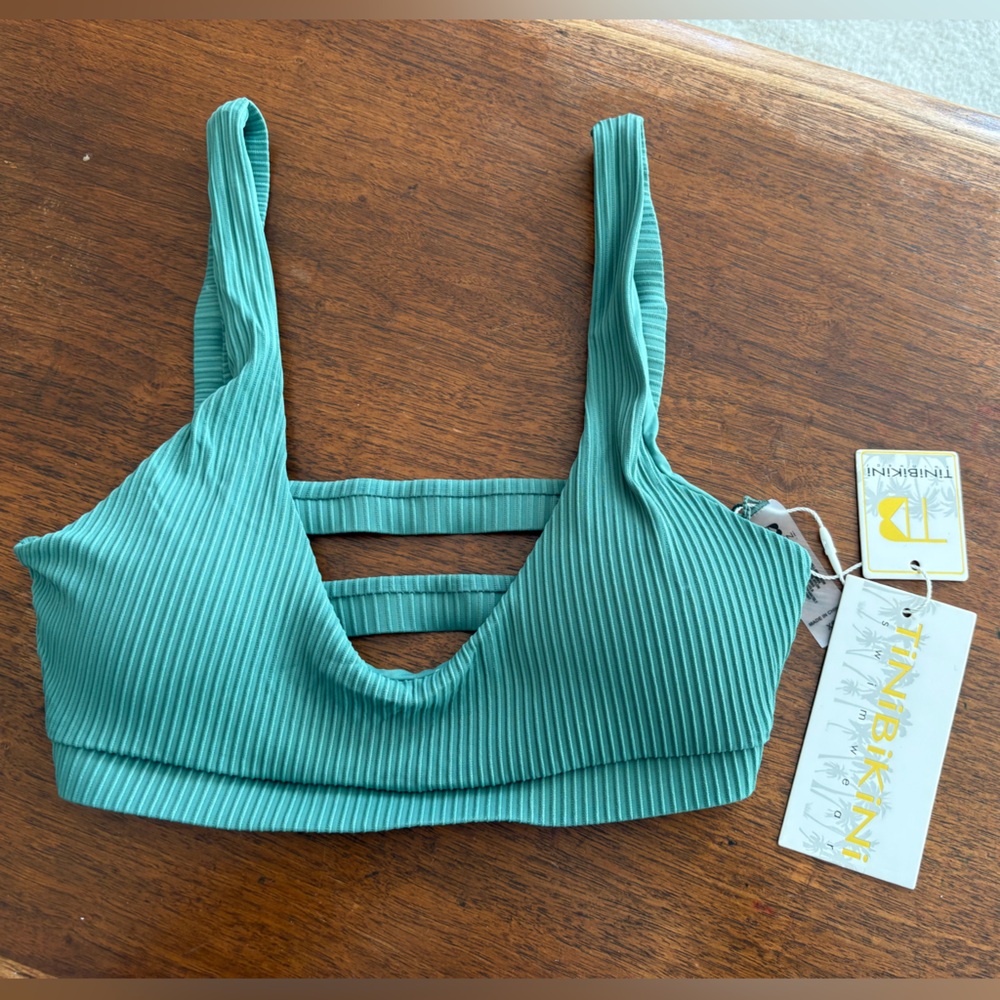 TiniBikini Ribbed Bikini Top in Teal